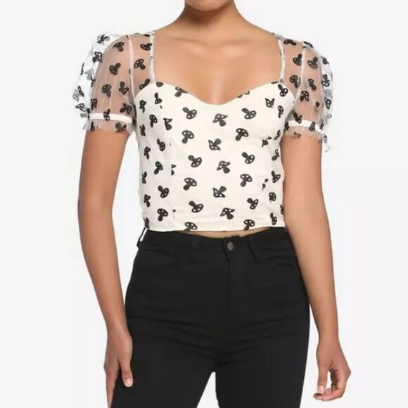 Hot Topic Mushroom Glitter Mesh Top Size Medium - Picture 1 of 12